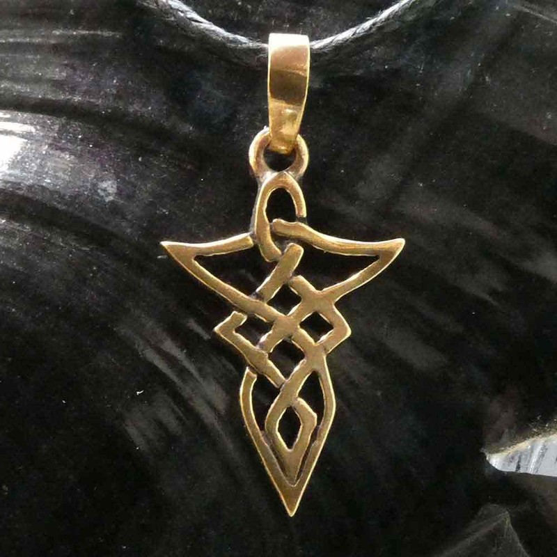Celtic Triangle Bronze Pendant Necklace Jewellery, incl black cotton sting,