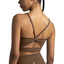 Colorfulkoala Women's Dreamlux Bowknot Strappy Sports Bras Light Impact Workout Yoga Tops(M, Cocoa)