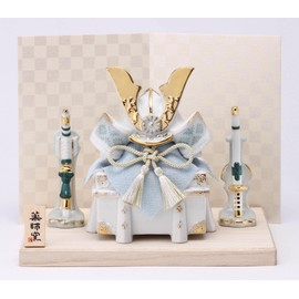 Chugai Pottery Garden Yakushi Kiln Sesse Helmet Decoration White Indigo [5787] May Doll Interior Lucky Charm