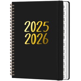 Planner 2025-2026, Academic Year Monthly and Weekly Calender Planner 6.3" x 8.5" - 12 Months (Jul 2025 - Jun 2026), Hardcover Spiral Bound School Teacher Student Planner with monthly Tabs-BLACK