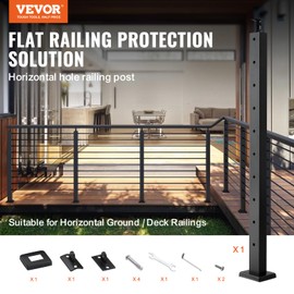 VEVOR Cable Railing Post, 36 x 0.98 x 1.97", Level Deck Stair Post, Cable Handrail Post Stainless Steel Brushed Finishing Deck Railing Pre-Drilled Pickets with Mounting Bracket Stair Railing Kit Black