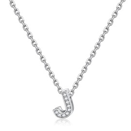 FOCALOOK Women's Girls' S925 Silver Necklace Charm Chain Zirconia Stones Necklace from A to Z Letter Pendant 40.5 cm Necklace Shiny Necklace Fashion Jewellery for Birthday / Valentine's Day, Sterling Silver