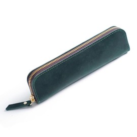 DONGKER Leather Pencil Case, Vintage Pencil Case, Retro Pencil Case with 4 Pen Loops and Zip for Ballpoint Pens, Fountain Pens, Brushes etc., dark green, Refined