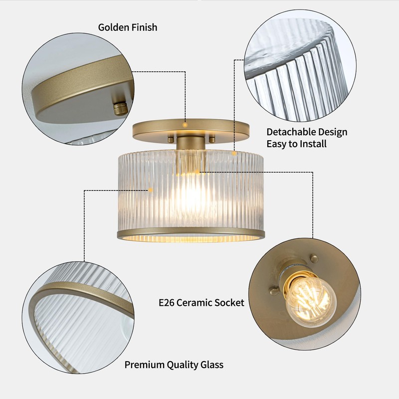 Zlepmlla Glass Ceiling Light, Clear Ribbed Glass Ceiling Light Fixture