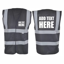 Brook Hi Vis, BLACK Hi Vis Safety Vest Custom Printed Waistcoat, Personalise Front and Back, Brand Your Company Logo, Large