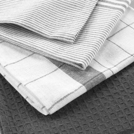 Douceur d'Intérieur, 3 Tea Towels (50 x 70 cm) Vibrato Anthracite, Woven Cotton