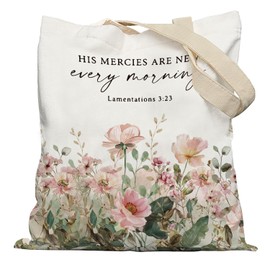APJYM Christian Floral Tote Bag, His Mercies Are New Every Morning Bible Verse Canvas Tote Bags, Christian Gifts for Women, Wildflower Religious Reusable Grocery Shopping Bag