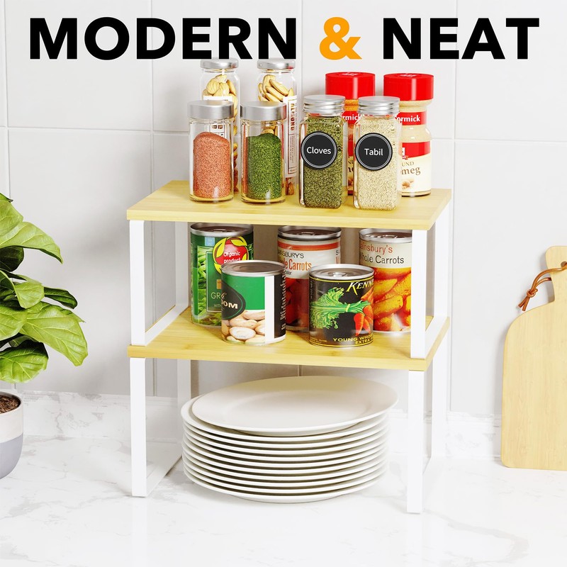 SpaceAid Cabinet Shelf Organizers 2 Pack, Kitchen Counter Rack Shelves