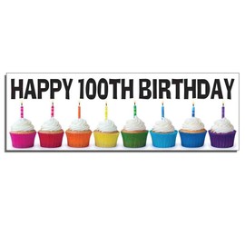 Happy 100th Birthday Banner - Cupcakes 3 feet x 9 feet Vinyl Banner