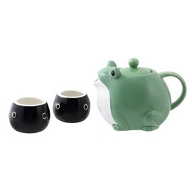 HAKONE YOSEGI HAKONE YOSEGI Frog Teapot & Cup Set, Japanese Tea Service with Filter & Gift Box (30 oz Teapot, 2 5 oz Cups)