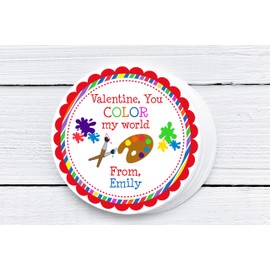 You Color my World Valentine, Art Valentine Tags, Valentine tags, School Valentine Tags, Set of 12 tags