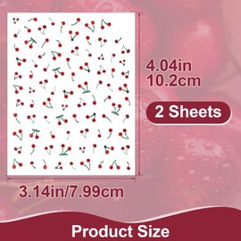 Isslly 2 Sheets Cherry Nail Stickers, 3D Self-Adhesive Crystal Nail Stickers, French Fruit Rhinestones Nail Sticker for Women Nail Art Supplies for Summer