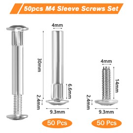 Idota Pack of 100 Sleeve Screws M4 Connection Screws 30-40 mm Furniture Connector Cabinet Connectors 50 x Sleeve Screws 50 x Sleeve Nut