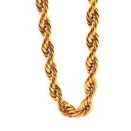 TUOKAY 10mm Heavy Huge Fake Gold Rope Chain Necklace for Rapper Show, Sparkling Big 18K Fake Gold Rope Chain for Rap Gangsta, 24"