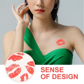 Red Lips Tattoo Stickers - Temporary Lip Stickers - Pack of 6 Kiss - Waterproof for Girls - Women and Children - Ideal Decoration for Special Occasions