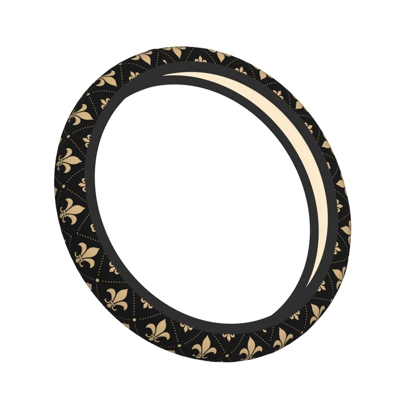 Black Fleur De Lis Steering Wheel Protective Cover Car Universal,