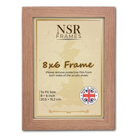 8 x 6 Inch Oak Picture Photo Frame (20.5x15.2 cm) - Flat Wall Mount Hang Hooks & Tabletop Stand Poster Wooden Portrait/Panoramic Acrylic Display