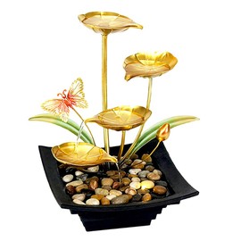 Waterfall Fountain Indoor,3 Tier Metal Waterfall Fountains USB Powered Small Lotus Waterfall with Rocks,Mini Desktop Waterfall Fountains,Indoor Water Fountains Relaxation (Butterfly)