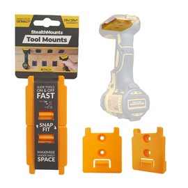 StealthMounts Tool Holders for DeWalt MAX + XR + Flexvolt | Cordless Tool Mounts for DeWalt 18v + 20v + 54v + 60v Power Tools | 4 Pack | Yellow Tool Organizer DeWalt