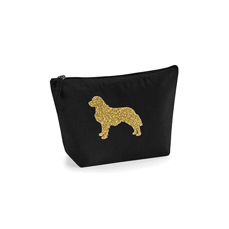 Golden Retriever Make Up Bag, Black Canvas Pouch