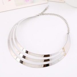 14K Gold Silver Fashion High Polished Statement Metal Disc Collar Necklace Punk Exaggerated Big Large Heart Love Choker Vintage Torque for Women Personality Jewelry-G