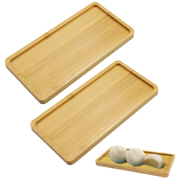 KiKiHong 2 PCS Rectangle Tray,Small Bamboo Tray,Bambus Tablett for Coasters,Sushi,Cakes,Coffee,Snacks