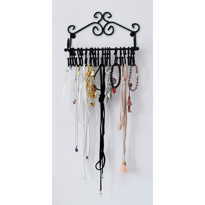 ARAD Scrollwork Design Wall Mounted Black Metal Jewelry Storage Organizer