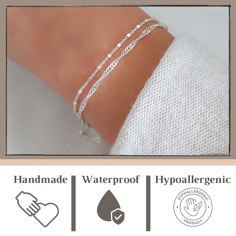 Annika Bella Double-Layered Sterling Silver Bracelet, Length 6.75-7.75 Inches, Stranded