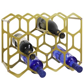 AT-VALY Countertop Wine Rack,Durable and Sturdy Freestanding 14 Bottle Wine Holder for Home Decor, Bar,Cabinet,Pantry (Gold)