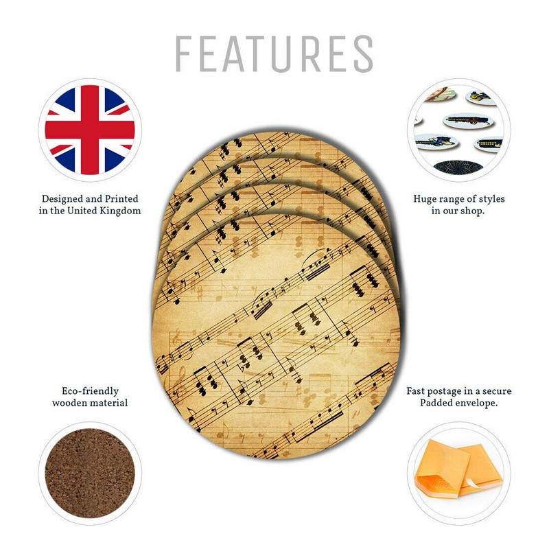 Destination Vinyl 4 Set - Musical Notes Sheet Music Coasters