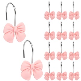 Pink Bow Shower Curtain Hooks 12 Pack Coquette Pink Bathroom Decor Cute Decorative Shower Curtain Rings for Girls Nursery Aesthetic Baby Room Accessories