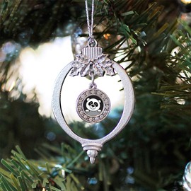 Inspired Silver - Peeking Panda - Silver Christmas Ornament - Circle Charm Christmas Tree Ornament with Cubic Zirconia - Holiday Hanging Decoration