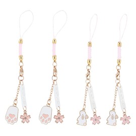 [OLYCRAFT] 4pcs Japanese Cherry Blossom Phone Charm Lanyard Phone Pendant Decoration Phone Strap Rabbit Cat Paw Pendant Keychain Cell Phone Accessories Keychain Decoration