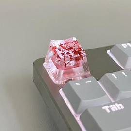 1Pcs High Quality Epoxy DIY Translucent Leaves Dry Flowers Paper Cross Axis Mechanical Keyboard Keycap Universal Accessories:_Red