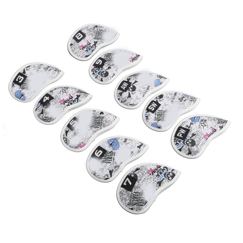 10pcs Golf Iron Covers Skull Pattern PU Scratch Proof Club