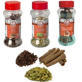 Ambika Spice, 3-Piece Set, Clove Hole, Cardamom Hole, 1 Bottle, 3.5 oz (100 g), Cinnamon Stick, 1 Bottle, 0.9 oz (25 g), Basic Spice Set