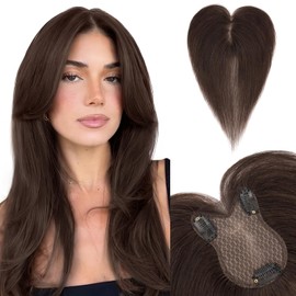 Hair Toppers for Women Real Human Hair,Upgrade Base 360°3D Clip on Bangs Real HairTopper for Women with Bangs Clip in HairPieces(Dark Brown,11inch)