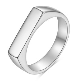 MYNENEY - Anillo de compromiso de boda de acero inoxidable con forma cuadrada, estilo clásico, simple y liso, Acero