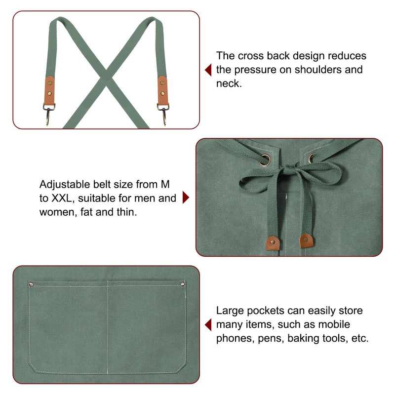 sourcing map Canvas Chef Aprons 75x68cm Adjustable Strap Waterproof Cross