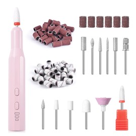 siyuwuro Portable Electric Nail Drill Machine Kit Professional Nail File Kit for Acrylic Gel Dip Powder Nails Polishing Shaping Pedicure Manicure Tools with Nail Drill Bits Sanding Bands, Pink Kit