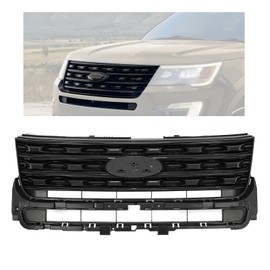KUAFU Front Bumper Upper Grille Compatible with 2016-2017 Ford Explorer Replacement for FO1200578 FO1200577 FO1200579 Bumper Hood Grill Painted Black