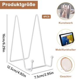 Iron Display Stand, Pack of 4 6 Inch Metal Plate Stand Easel, Display Stand, Metal Plate Stand Easel, Plate Holder Display Stand for Photo Art Plates Books Picture and Tabletop (White)