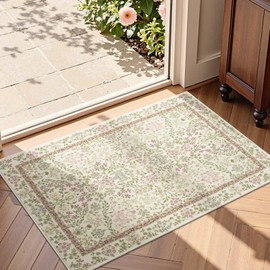 Jinchan - Alfombra clásico floral de 2 x 3 pulgadas, lavable a máquina, pequeña alfombra abstracta bohemia, ultrafina, de pelo bajo, para recámara, cocina, oficina, verde/morado