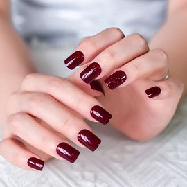 ELEVENAIL Glossy Press on Nails Shimmery Red Fake Nails Medium Length Squoval False Nail Art Tips Reusable Acrylic Finger Nails Gifts for Women Girls