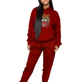 Glitrandi Womens 2 Piece Outfits Sweatsuit Sets Fashion Print Hoodies With Sweatpants Oversized Tracksuit For Women