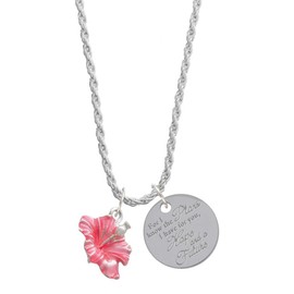 Delight Jewelry Silvertone Hot Pink Hibiscus Flower For I Know the Plans I Have for You Charm Necklace, 20"+3"