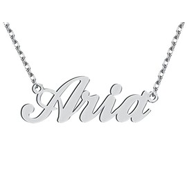 Stainless Steel Silver Aria Name Necklace Nameplate Charm Necklaces Womens Mom Birthday Valentine Jewelry