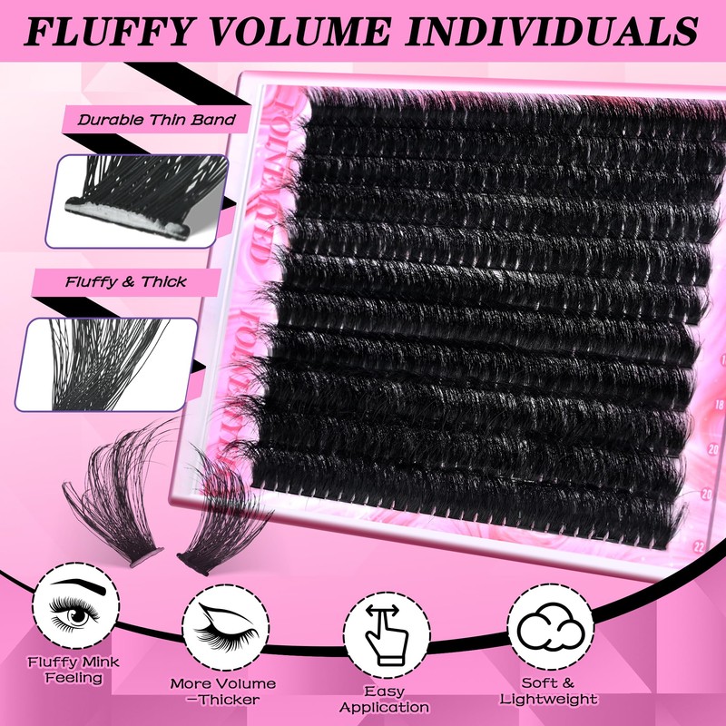 Lash Clusters 330Pcs Cluster 200D Mega Volume Eyelash Extensions 12-22MM