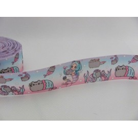 Mermaid and Cat Mermaid 1 inch Grosgrain Ribbon