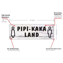 Andchi PIPI KAKA LAND Toilet Door Signs for Toilet Door Sign, Funny Washroom Sign, Toilet Sign, Door Sign, Aluminium Pointing Signs 28 x 10 cm, Pack of 2